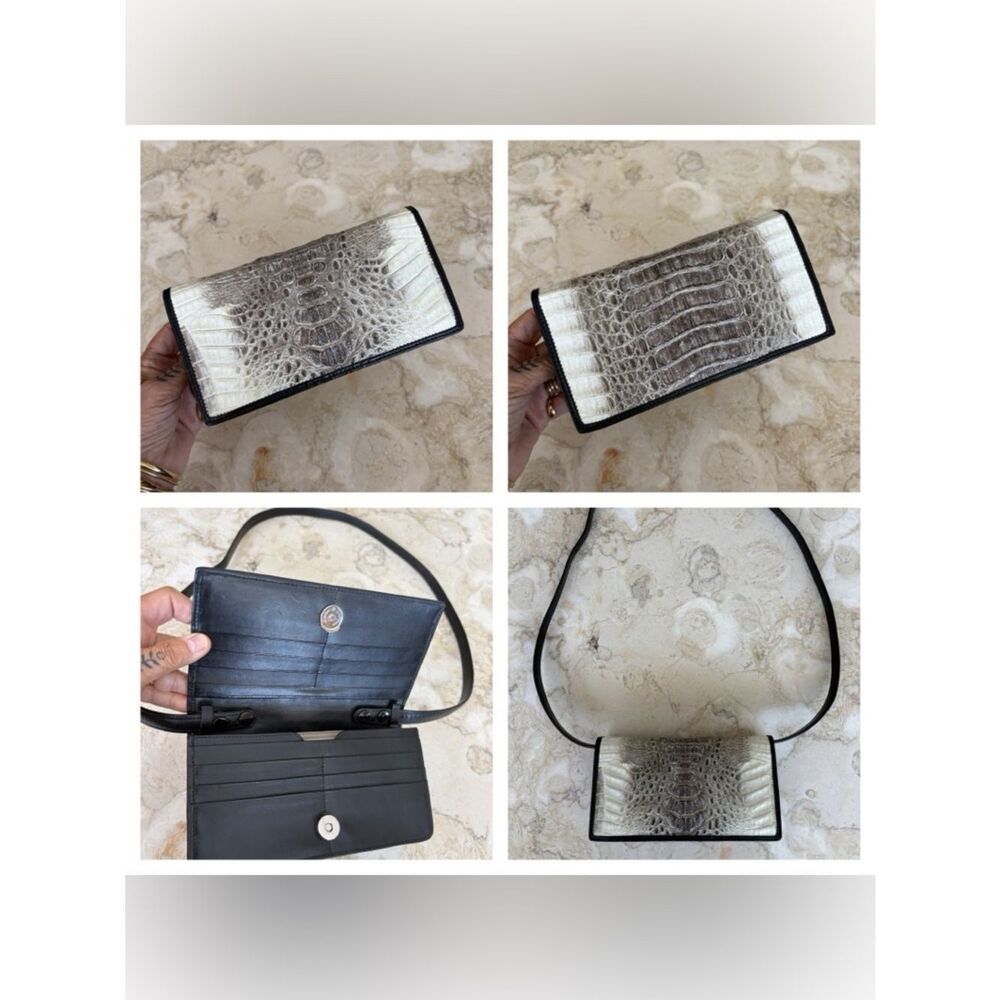 NWOT White Crocodile Alligator Hornback Convertible Clutch/Wallet / Shoulder Bag